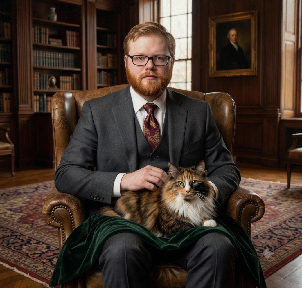 Theodore Ashford with calico cat